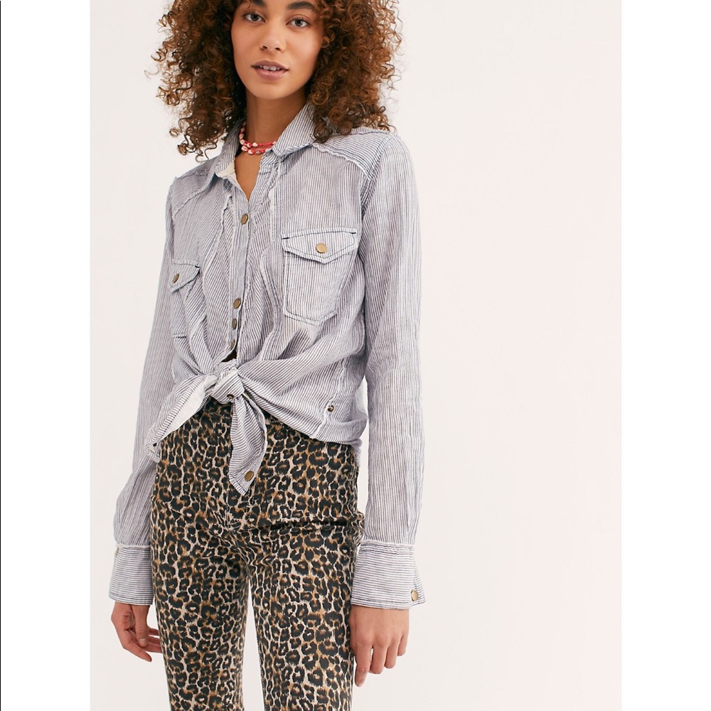 XS we the free stripe button up